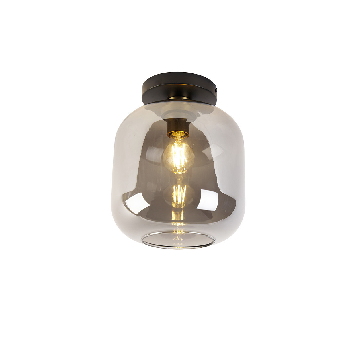 Smart plafondlamp zwart met goud en smoke glas incl. Wifi A60 - Zuzanna
