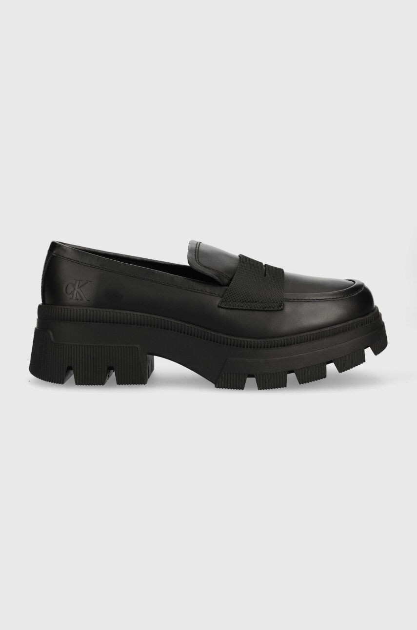 Kožené mokasíny Calvin Klein Jeans CHUNKY COMBAT LOAFER WN dámske, čierna farba, na platforme, YW0YW01120