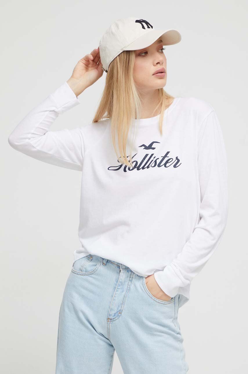 Tričko s dlhým rukávom Hollister Co. dámsky, biela farba