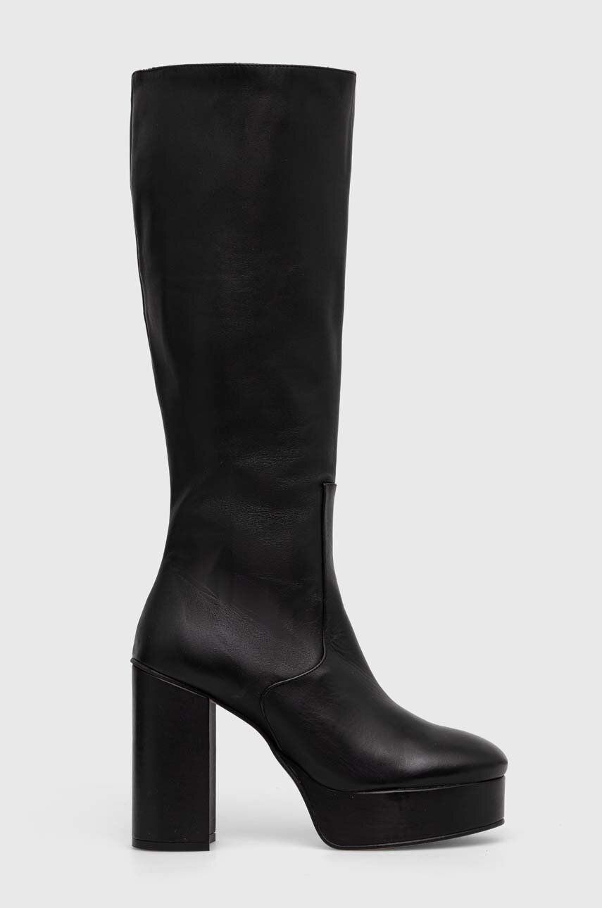 Kožené čižmy Alohas Joanna dámske, čierna farba, na podpätku, S00766.25