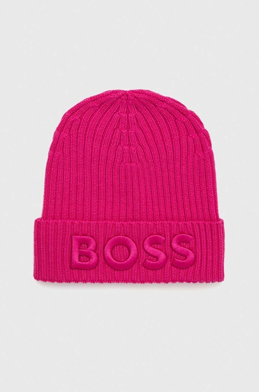 Vlnená čiapka BOSS ružová farba, vlnená