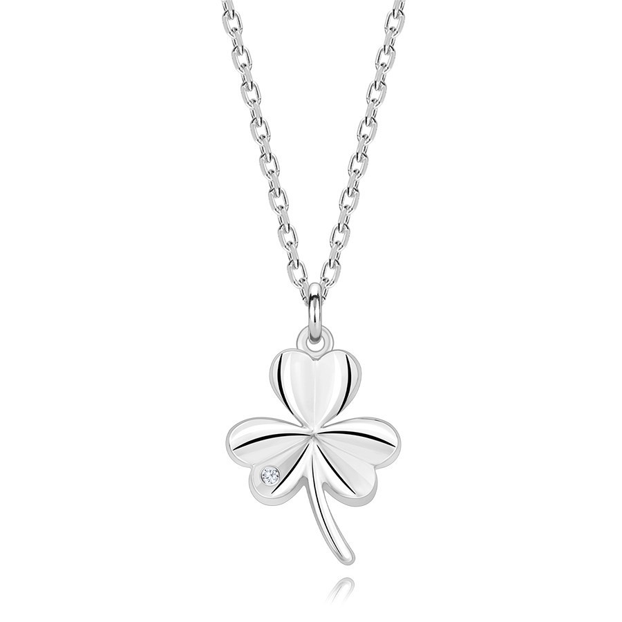 Strieborný náhrdelník 925 - srdiečkový trojlístok s čírym briliantom