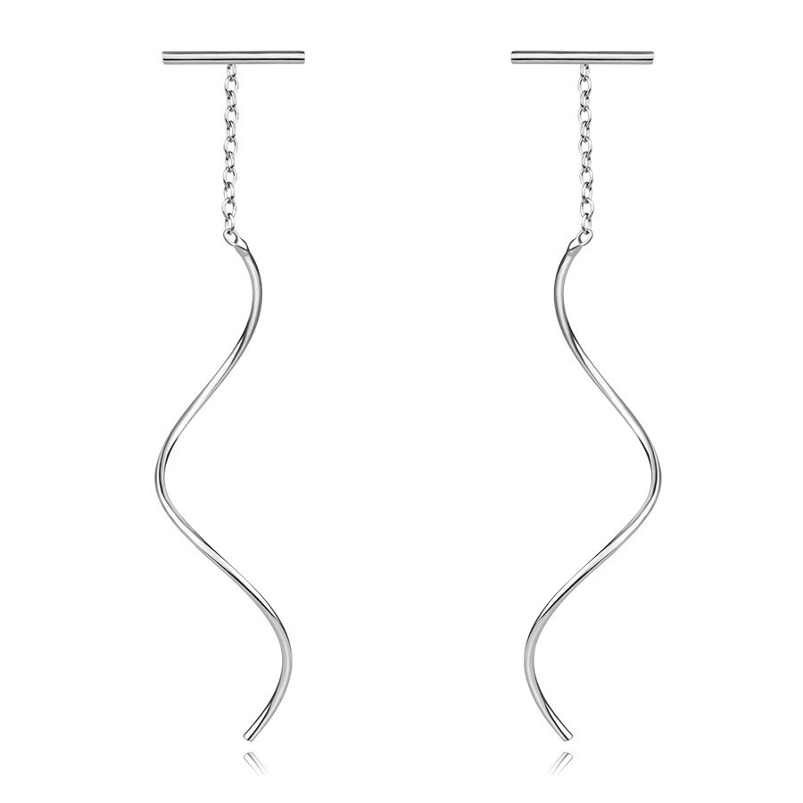 Prevliekacie náušnice v striebre 925 - lesklá špirála, krátka retiazka