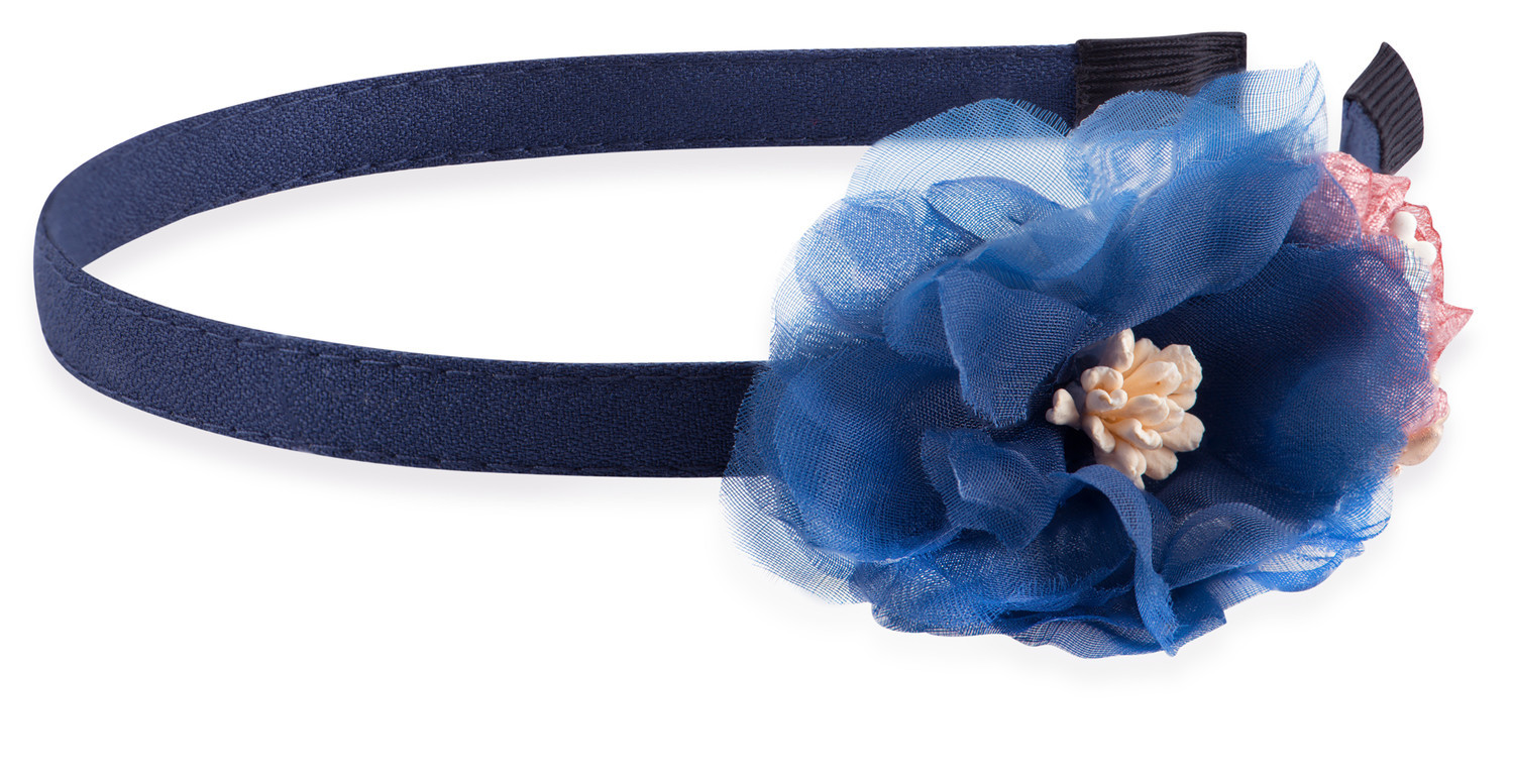 Troli Slušivá modrá čelenka do vlasov s kvetinami