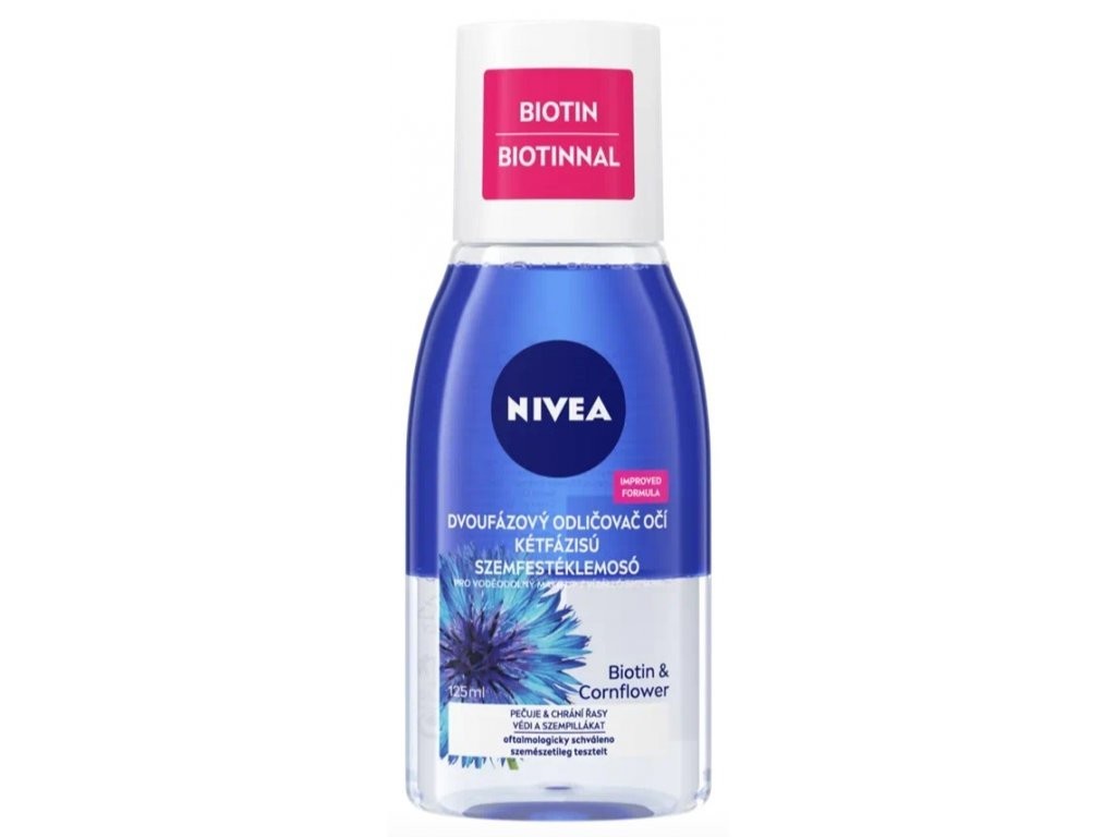 Nivea Ošetrujúci dvojfázový odličovač očí a mejkapu Biotin & Cornflower 125 ml