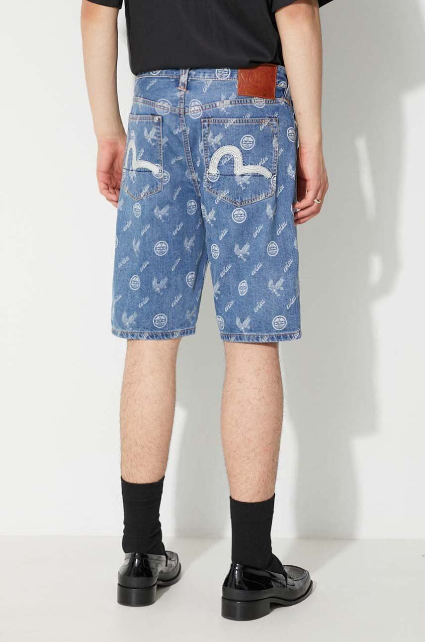 Pánske šortky Evisu Kamon Eagle AOP & Seagull krátke džínsy 2ESHTM3DS175XXCT Indigo MID TONE