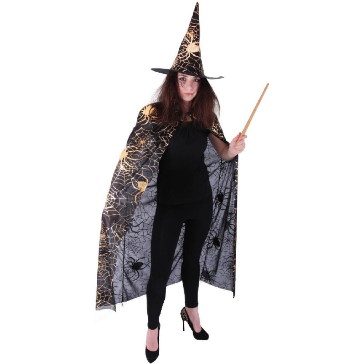 Rappa Čarodejnícky plášť s klobúkom a pavučinou pre dospievajucich Halloween