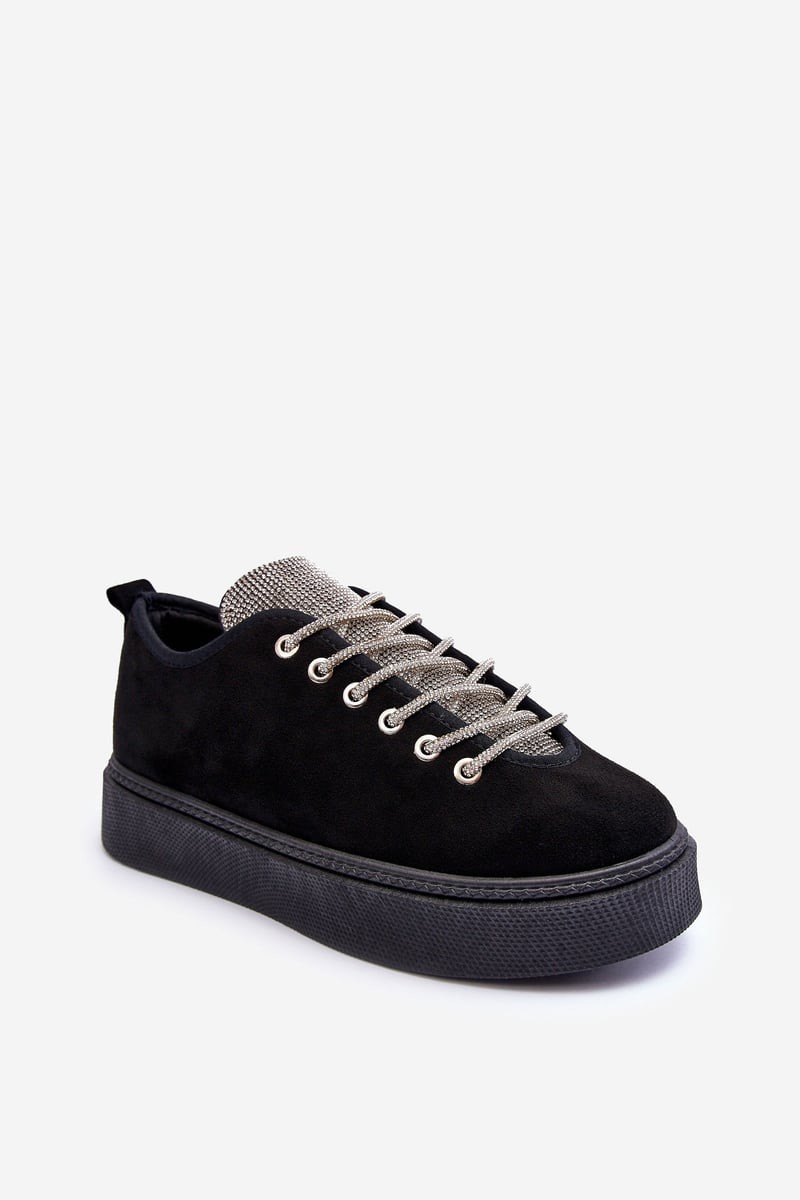 Black women's sports shoes Ecea decorated with rhinestones
