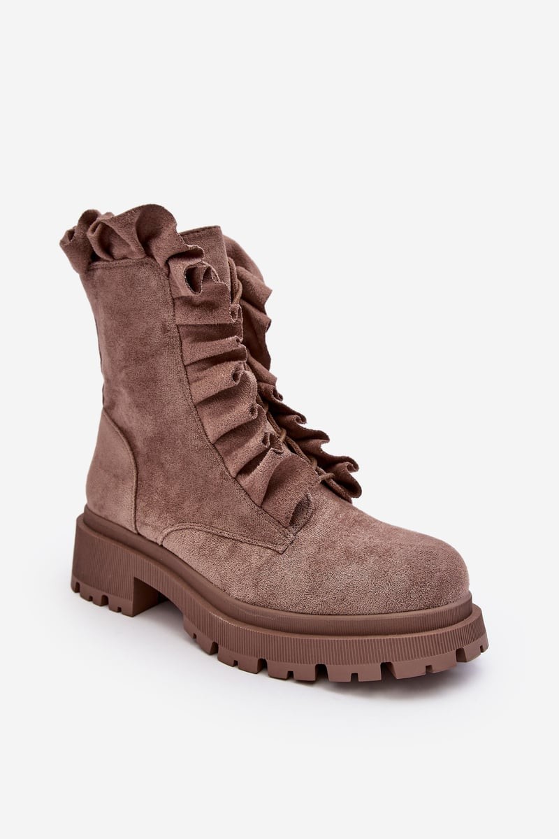 Suede insulated flat-heeled ankle boots, dark beige Nacelle