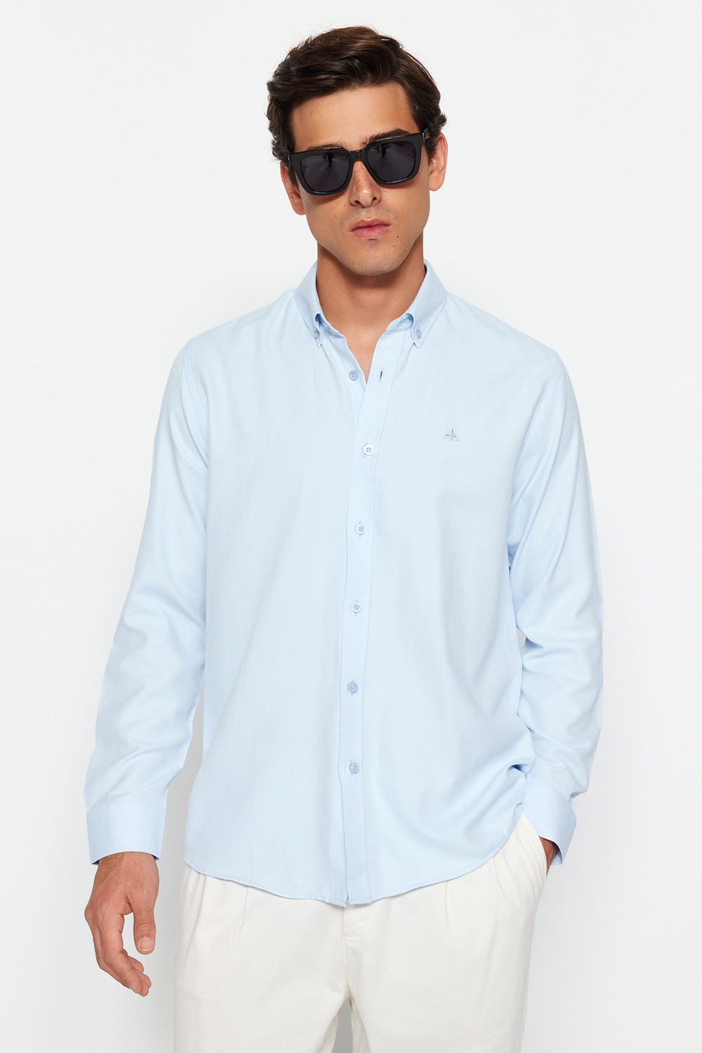 Trendyol Blue Men's Regular Fit Shirt with Embroidery Detail