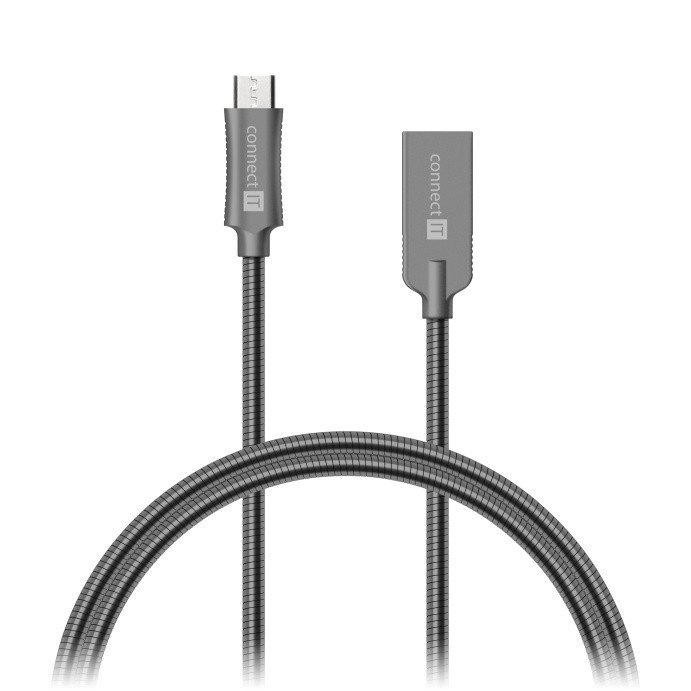 Connect Wire Steel Knight Micro USB - USB, kovový anthracite, 2,1 A , 1 m