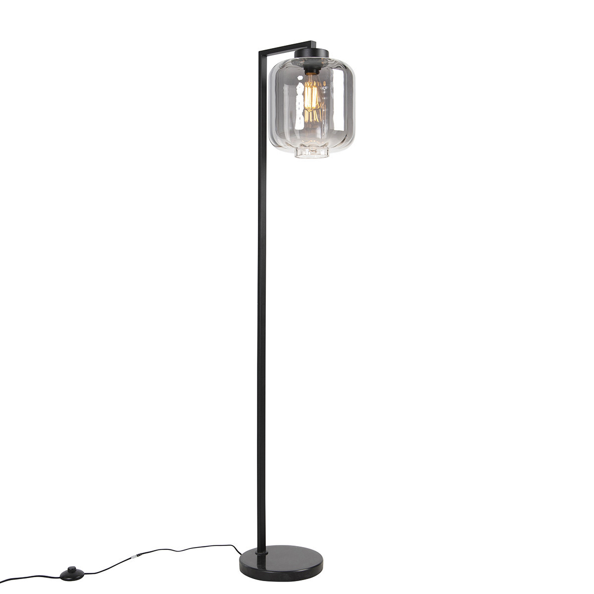Smart vloerlamp zwart met smoke glas incl. Wifi ST64 - Qara Down