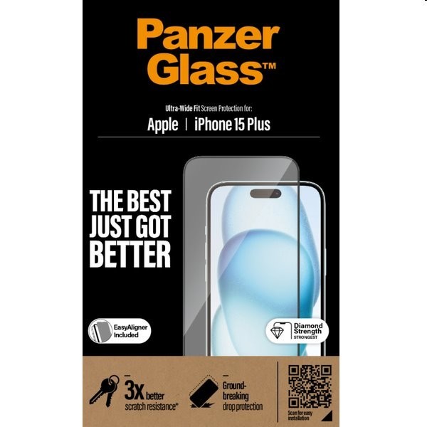 Ochranné sklo PanzerGlass UWF s aplikátorom pre Apple iPhone 15 Plus, čierne 2811