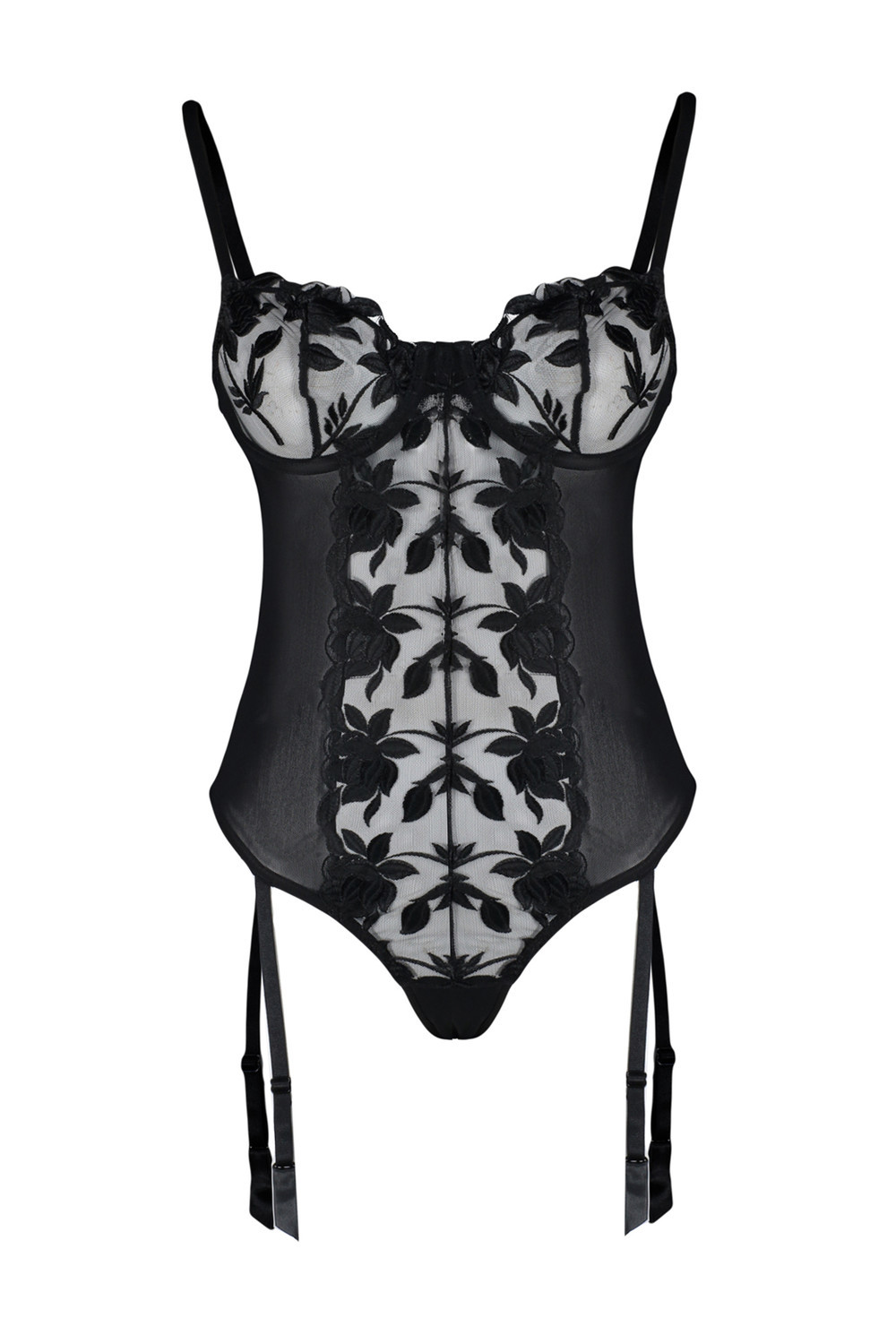 Trendyol Black Embroidered Lace Body With Detachable Suspenders and Snap Snap