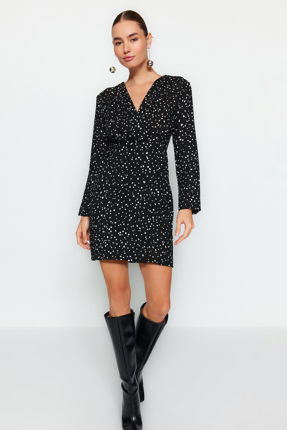 Trendyol Black Polka Dot Straight Cut Woven Dress