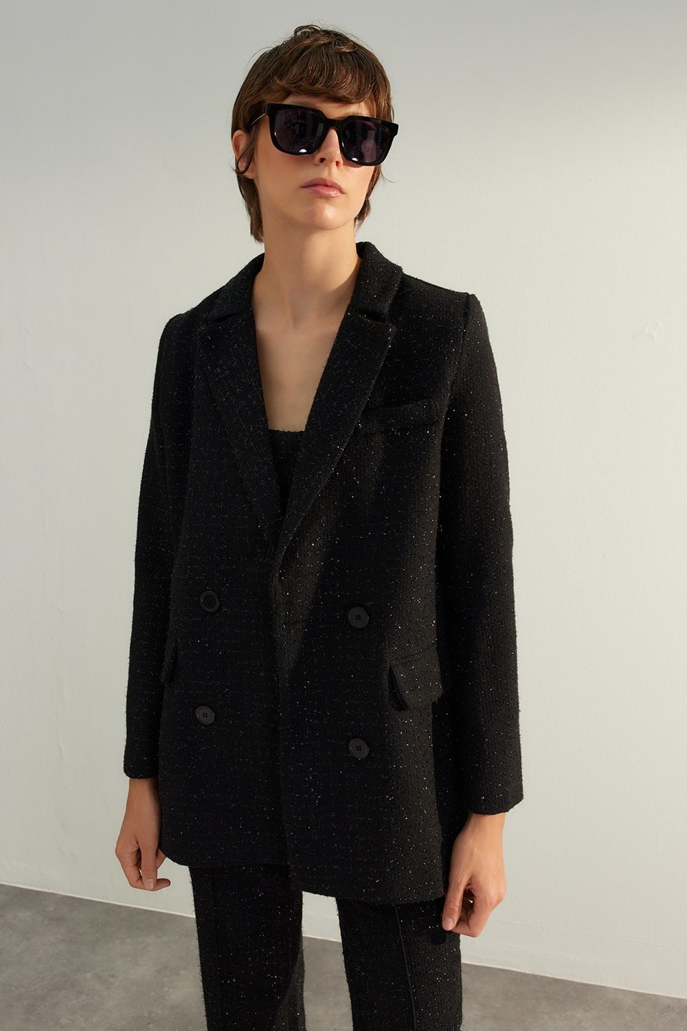 Trendyol Black Premium Glittery Woven Blazer Jacket
