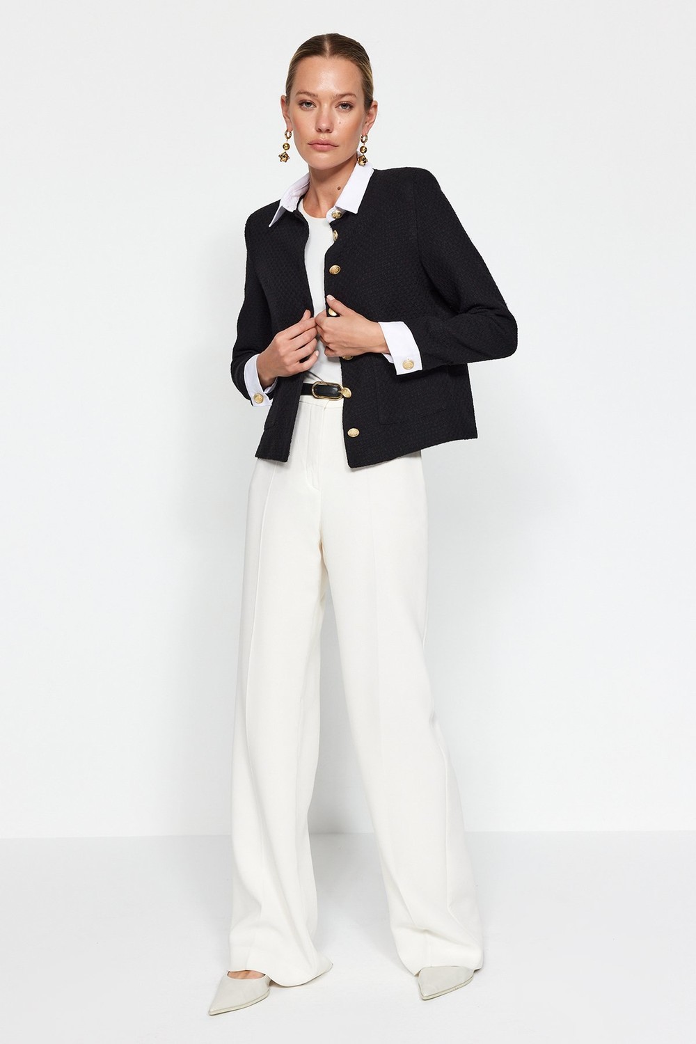 Trendyol Black Woven Collar Detailed Blazer Jacket