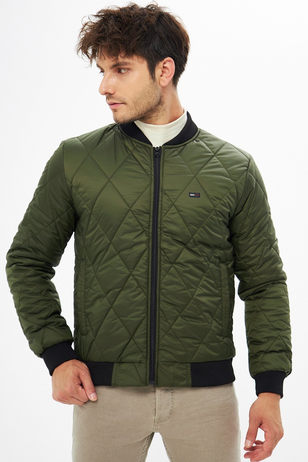 River Club Men's Khaki College Collar Waterproof And Windproof Quilted Patterned Fiber-Filled Coat.