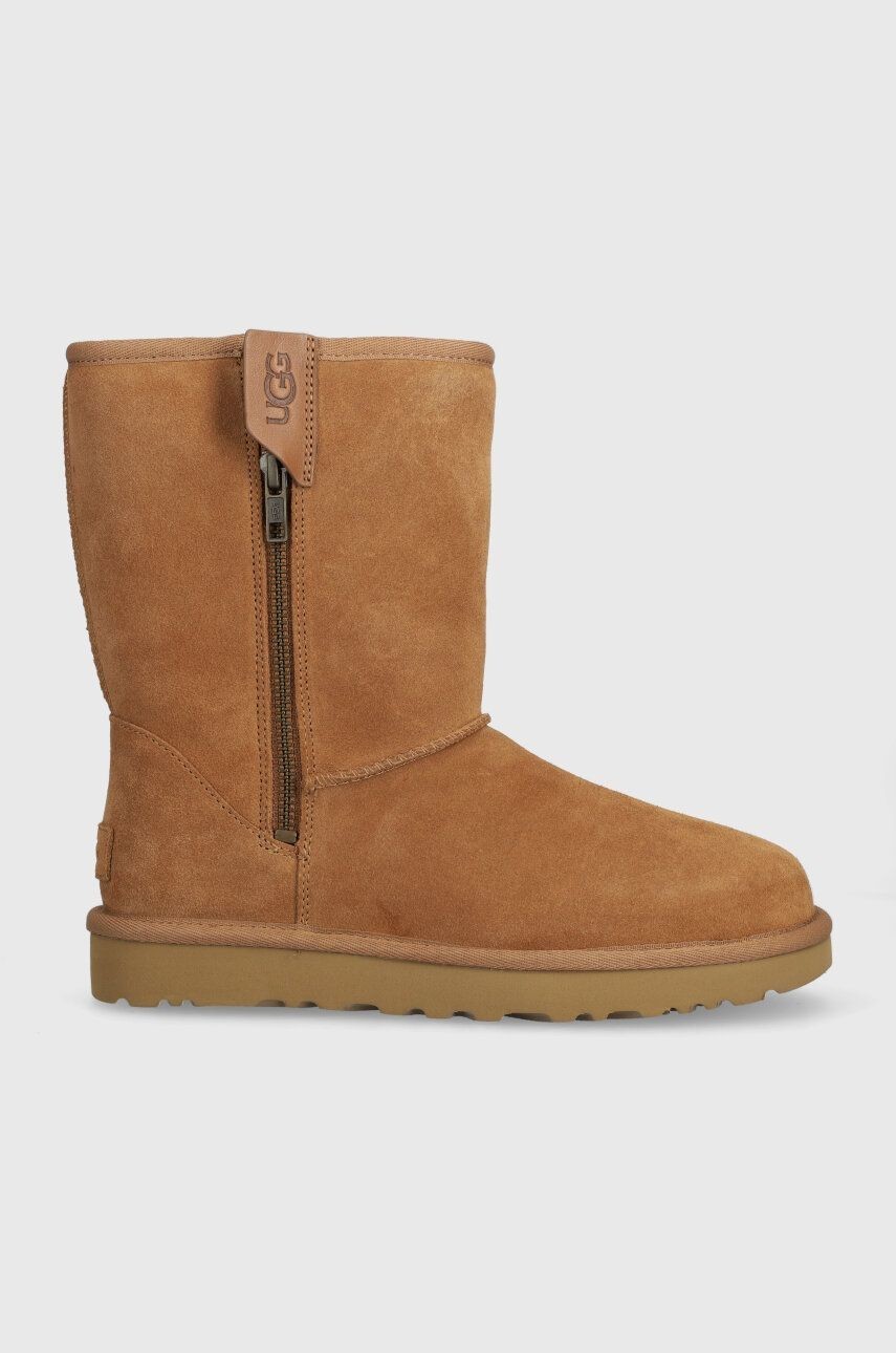Semišové snehule UGG Classic Short Bailey Zip hnedá farba, 1144043