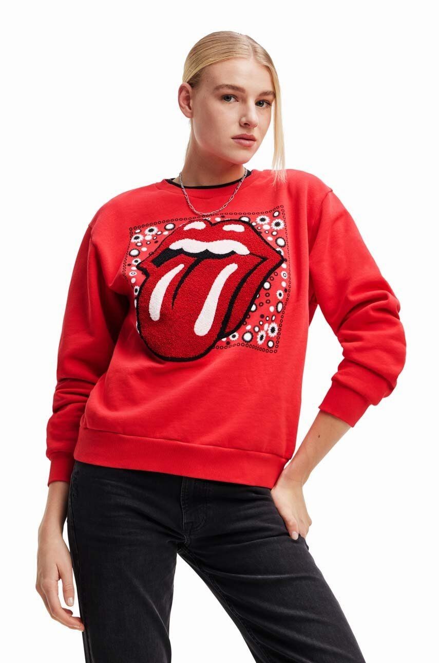 Mikina Desigual 23WWSK30 WOMAN KNIT SWEAT LONG SLEEVE dámska, červená farba, s potlačou