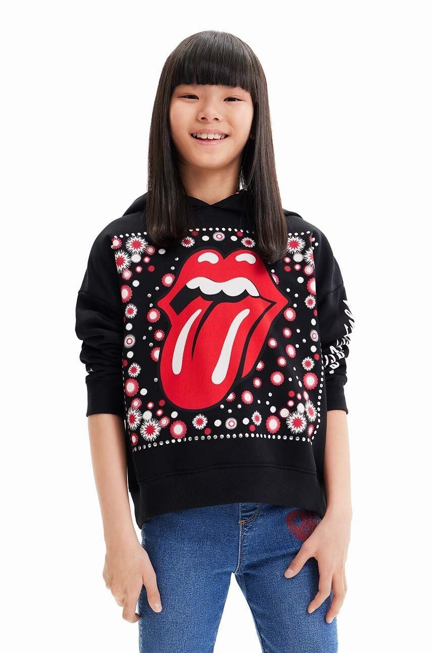 Detská bavlnená mikina Desigual 23WGSK08 SWEAT LONG SLEEVE čierna farba, s kapucňou, s potlačou