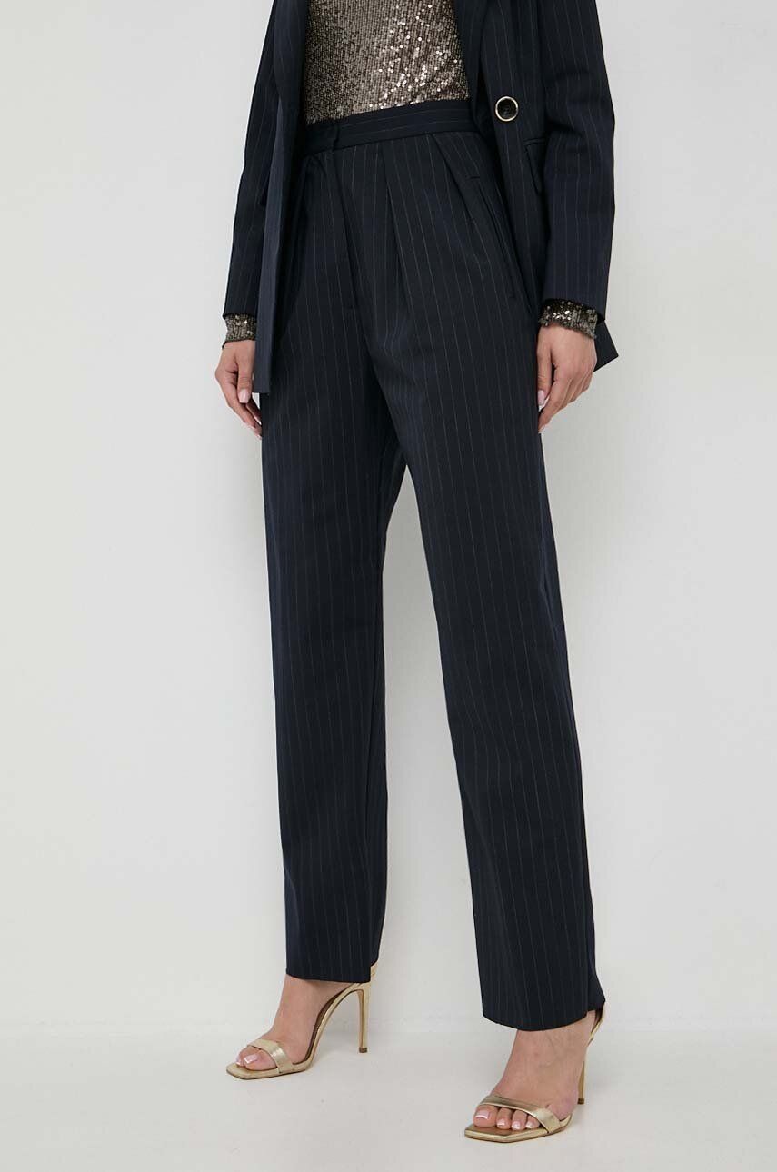 Nohavice s prímesou vlny Marella tmavomodrá farba, rovné, vysoký pás