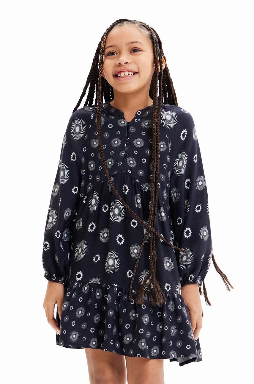Dievčenské šaty Desigual 23WGVW05 DRESS LONG SLEEVE čierna farba, mini, áčkový strih
