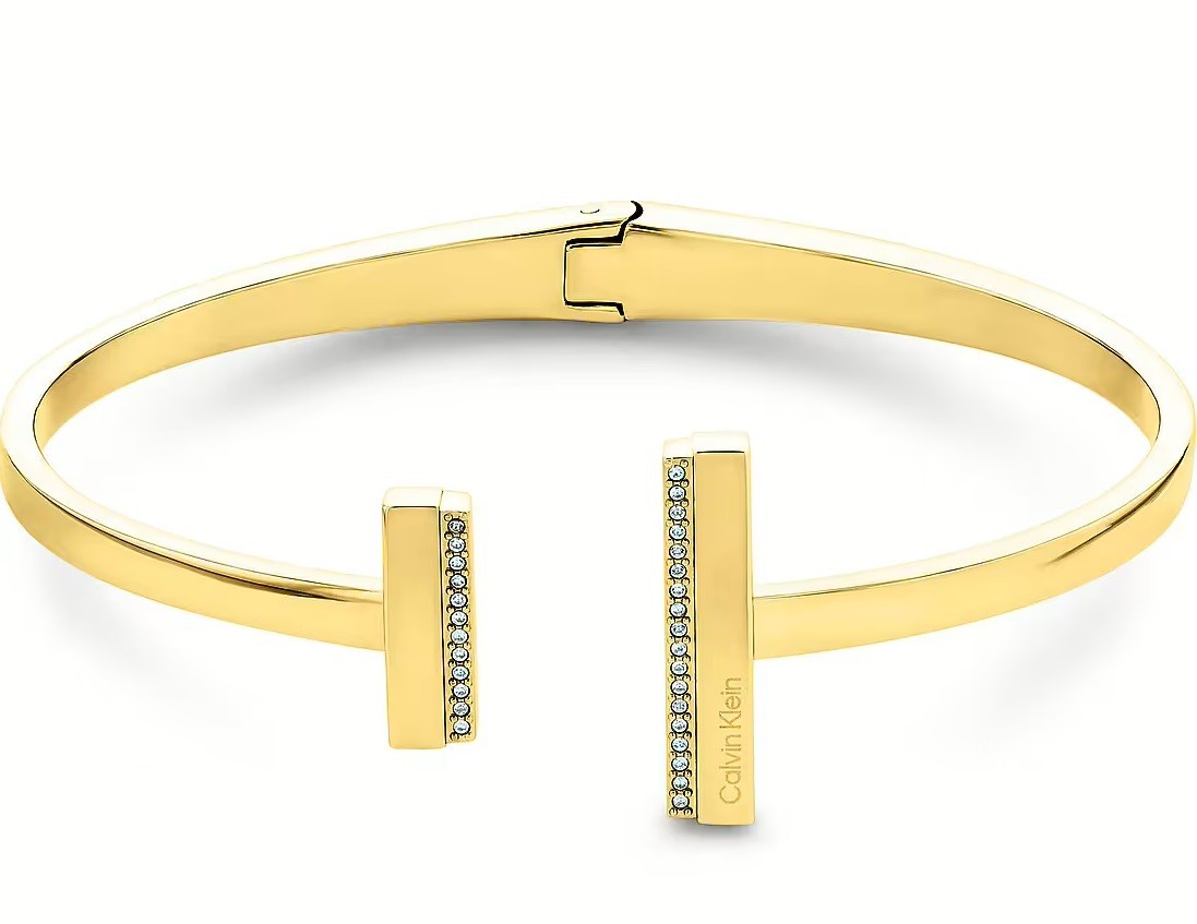Calvin Klein Pevný pozlátený náramok s kryštálmi Minimal Linear 35000161