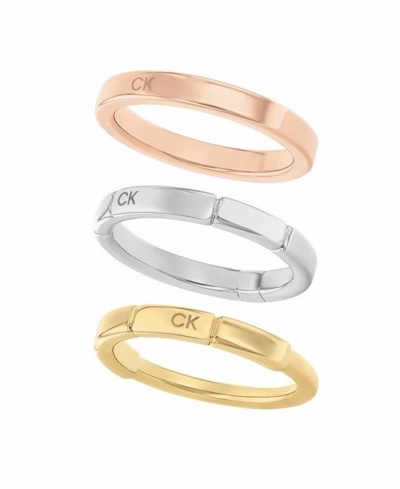 Calvin Klein Slušivý tricolor prsteň 3 v 1 Soft Squares 35000458 52 mm