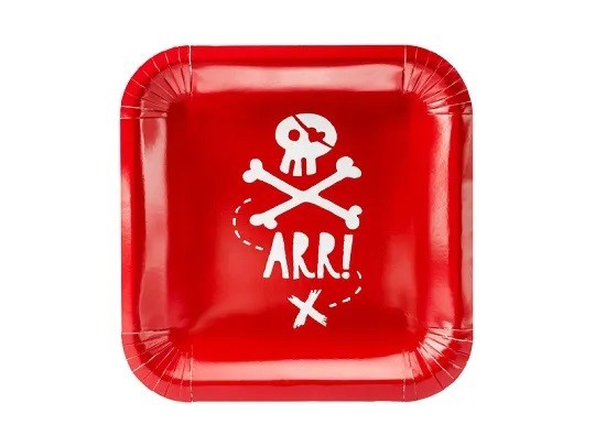 PartyDeco Papierové taniere - Piráti 20 x 20 cm, 6 ks