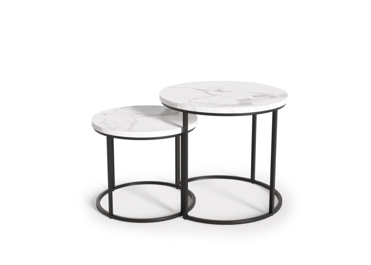 Set konferenčných stolíkov OREO biely mramor/čierny