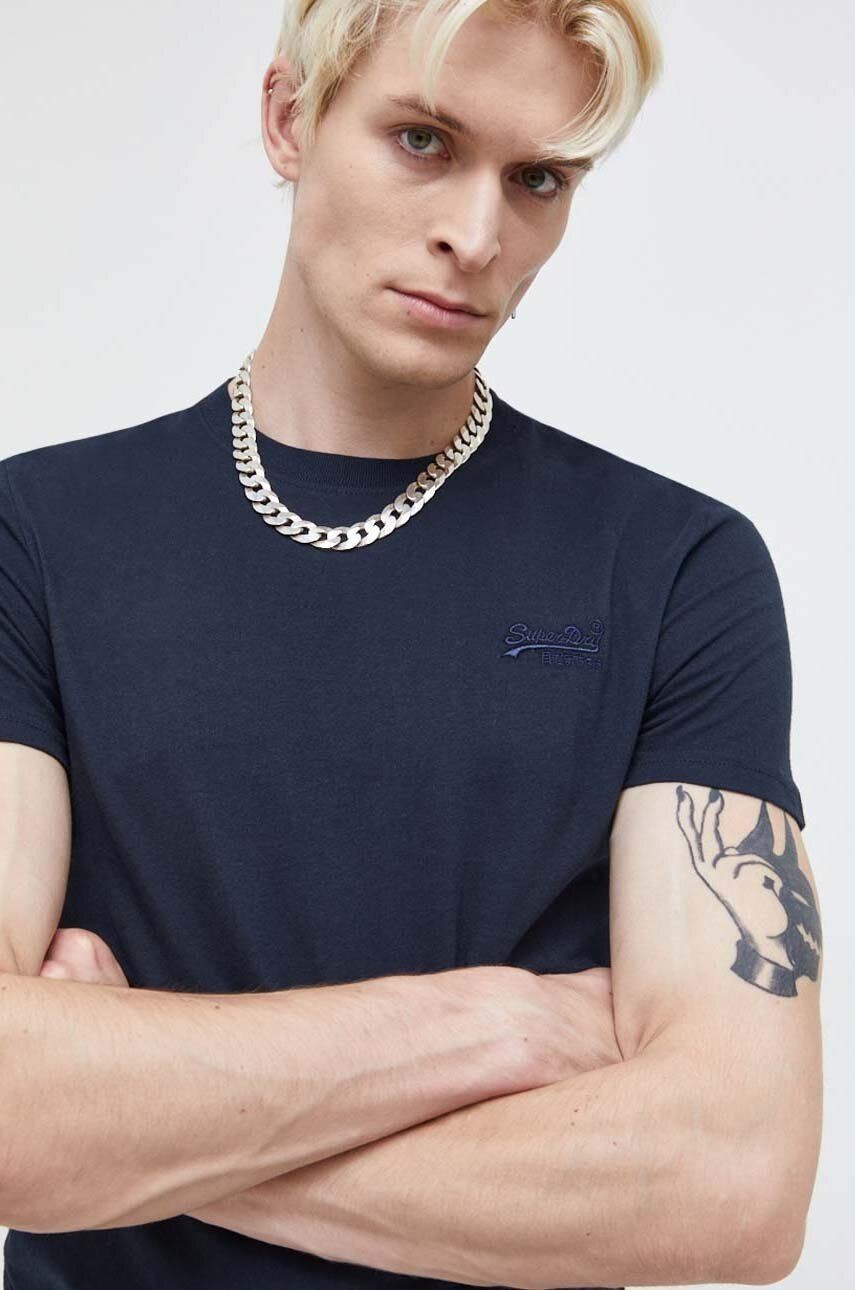 Bavlnené tričko Superdry pánsky, tmavomodrá farba, jednofarebný