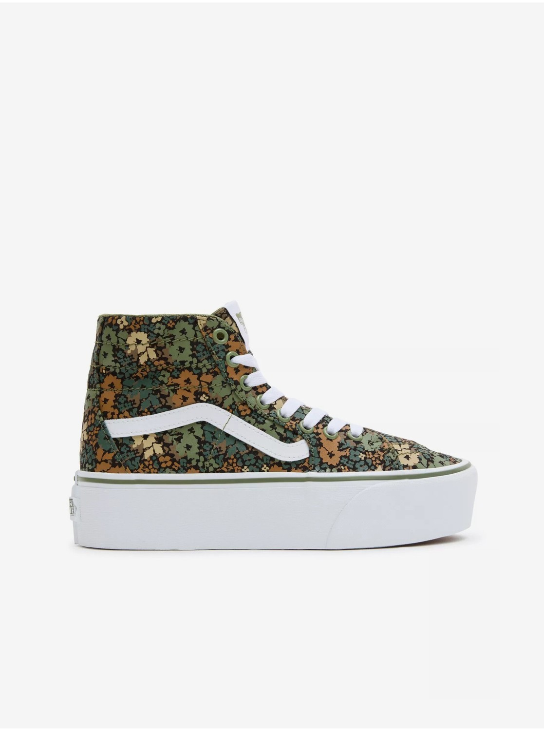 Zeleno-hnedé dámske členkové kvetované tenisky VANS SK8-Hi Tapered Stackform