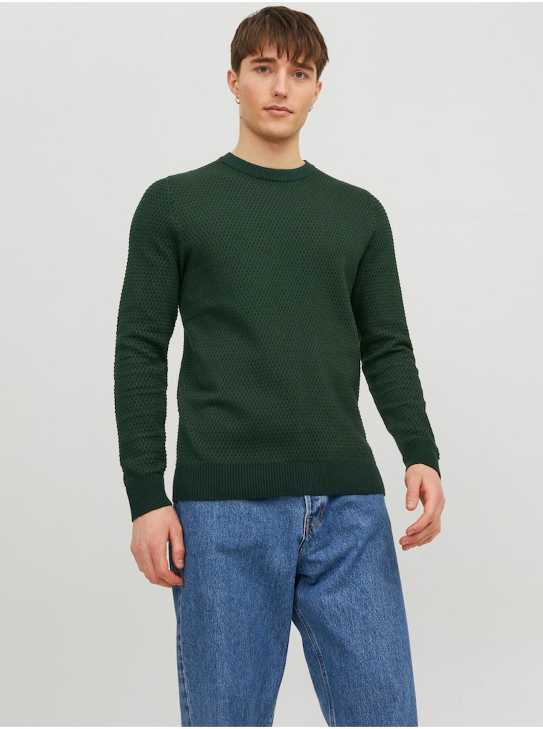 Tmavozelený pánsky vzorovaný sveter Jack & Jones Atlas
