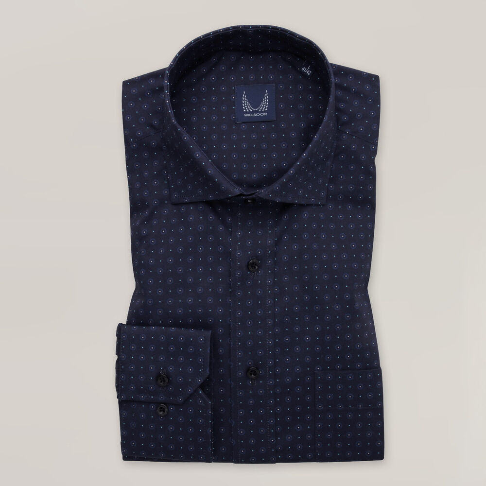 Pánska tmavomodrá košeľa slim fit s jemnými bodkami 15617