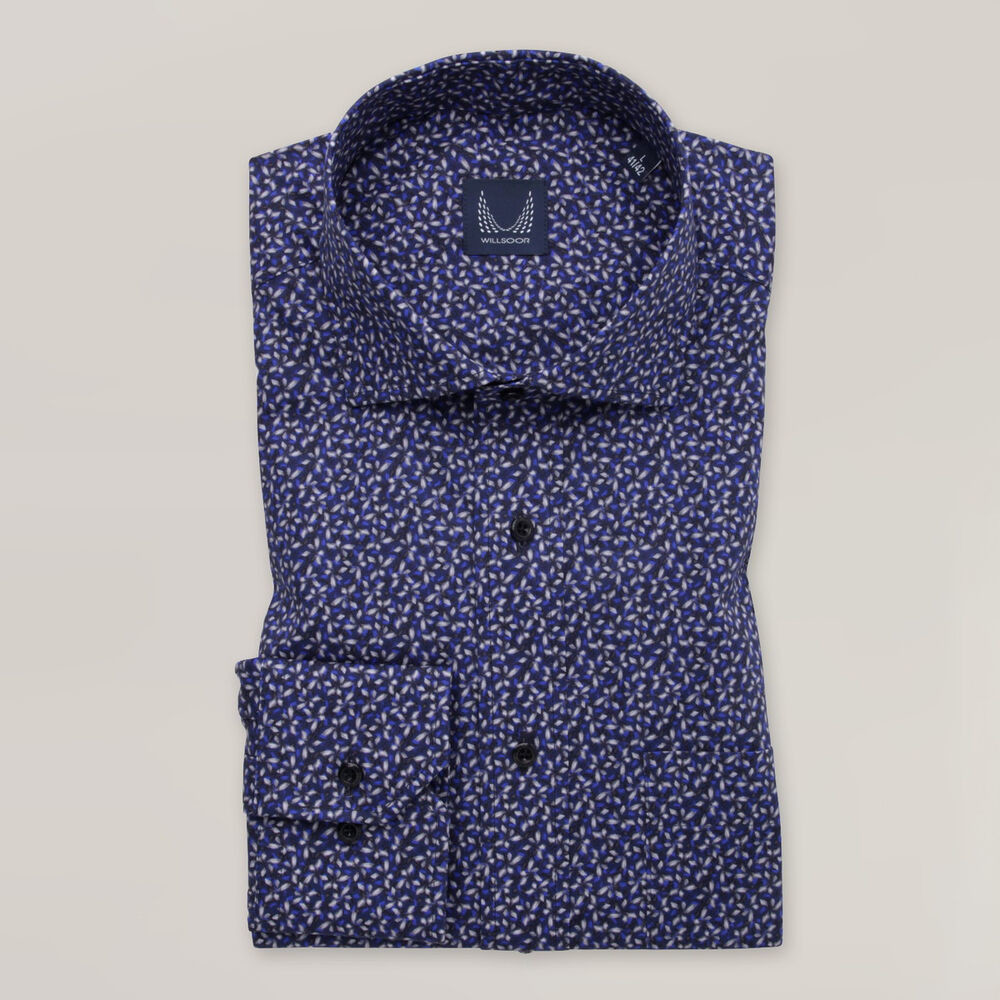Pánska tmavomodrá košeľa slim fit s jemným kvetinovým vzorom 15621