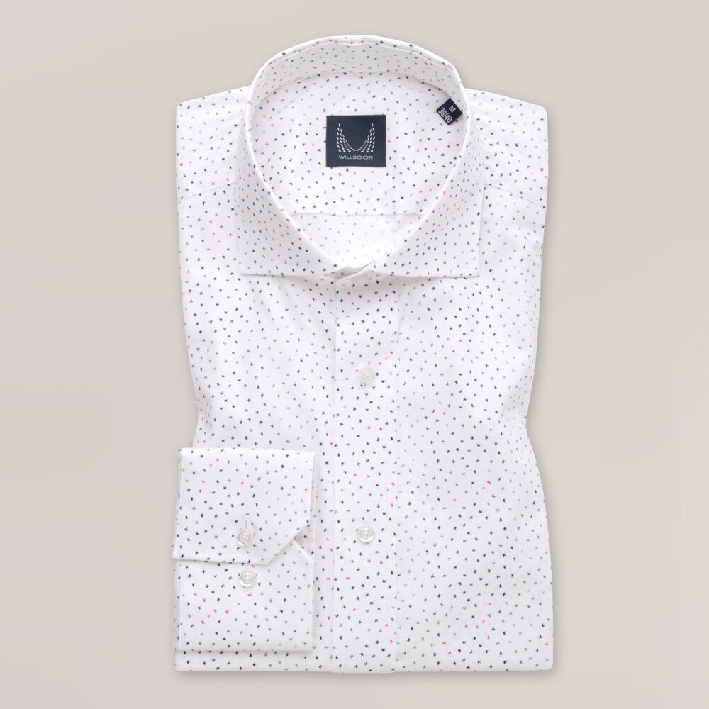 Pánska biela košeľa slim fit s jemným viacfarebným vzorom 15623