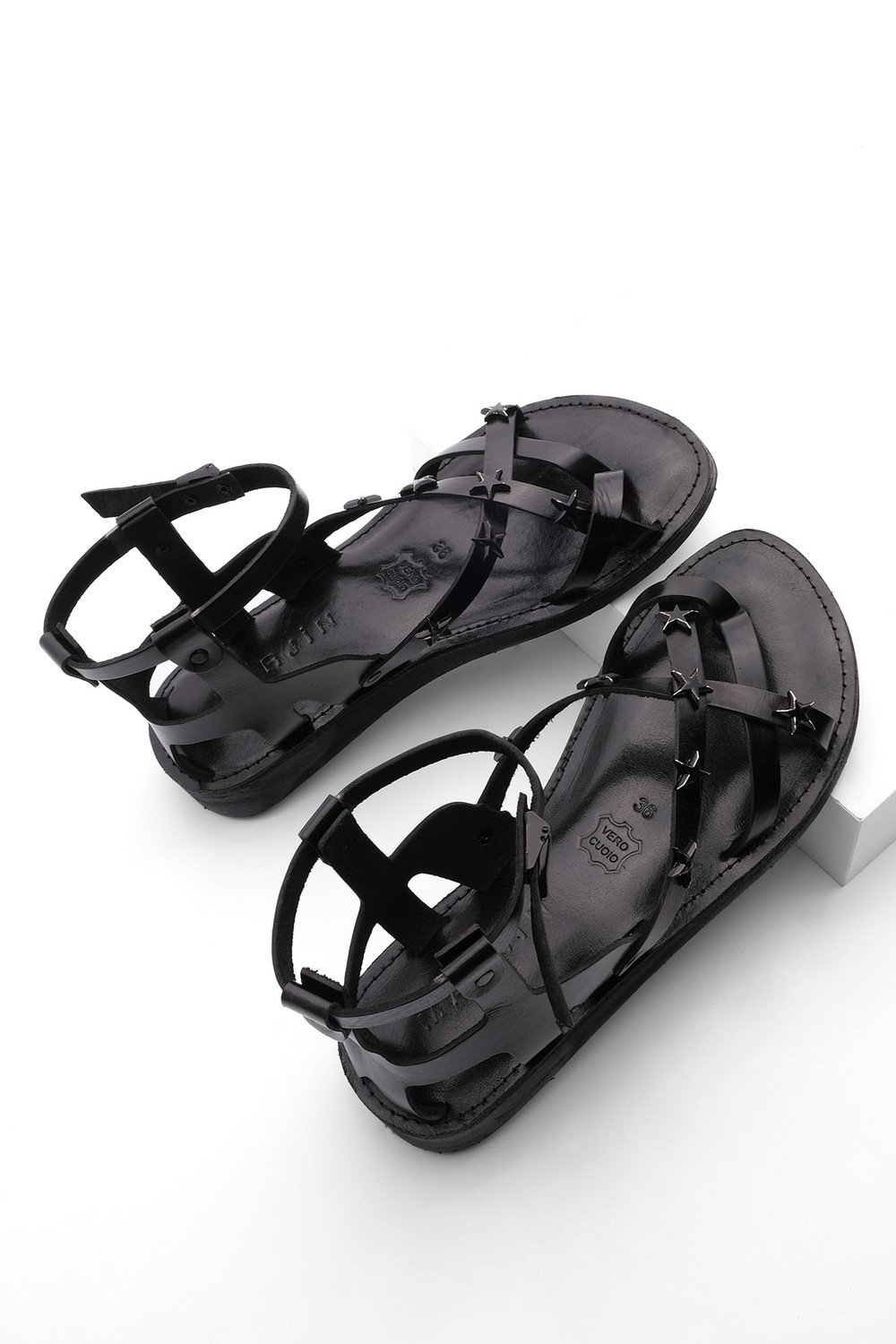 Marjin Women's Genuine Leather Eva Sole Flip-Flops Daily Sandals Renta black