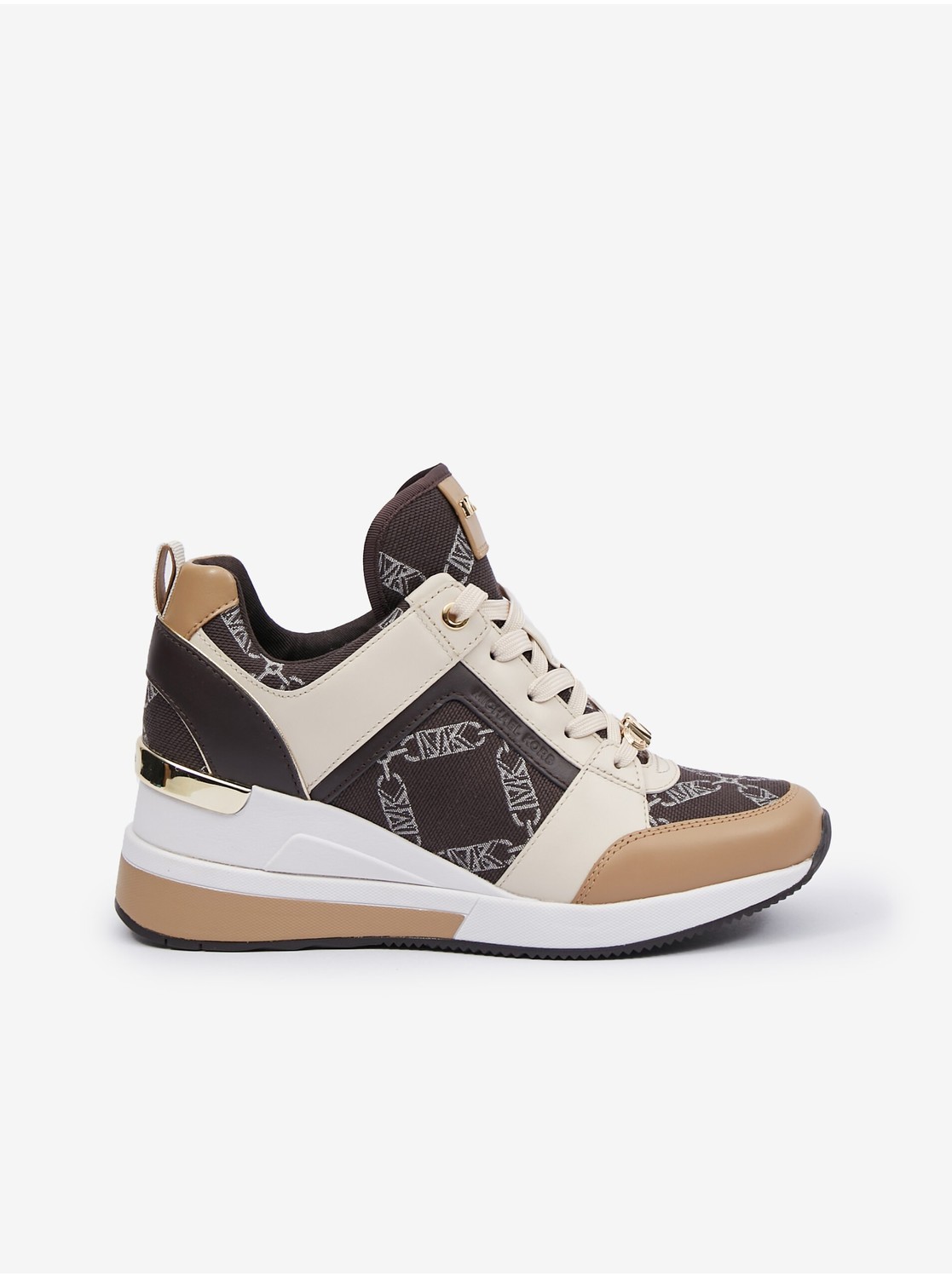 Beige-Brown Women's Wedge Leather Sneakers Michael Kors Georgia - Women