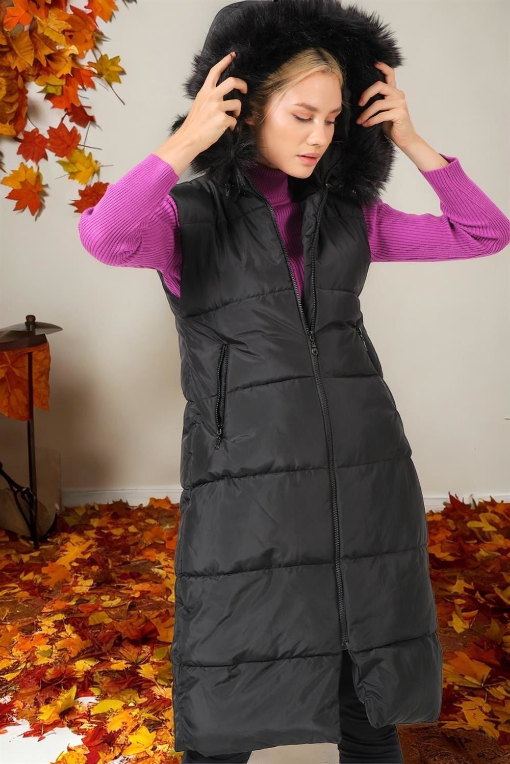 Z6741 DEWBERRY WOMEN'S VEST-PLAIN BLACK