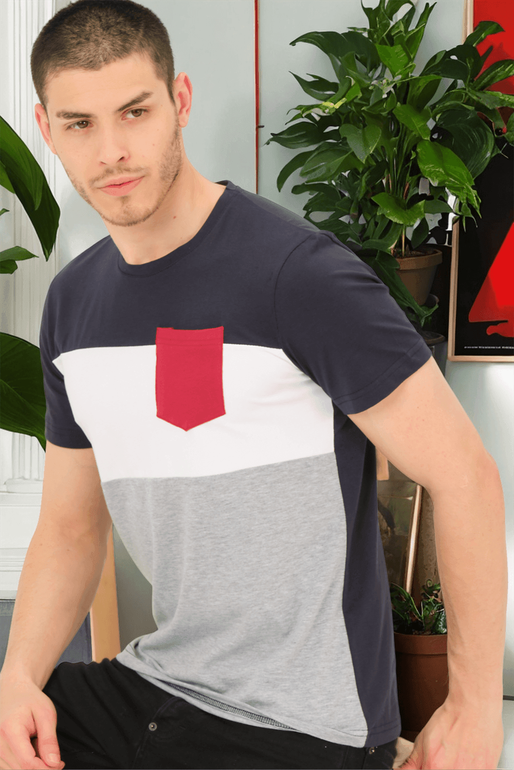 T8592 DEWBERRY MEN'S T-SHIRT-PLAIN NAVY BLUE