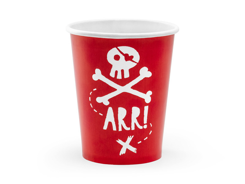 PartyDeco Papierové poháre - Piráti 220 ml, 6 ks