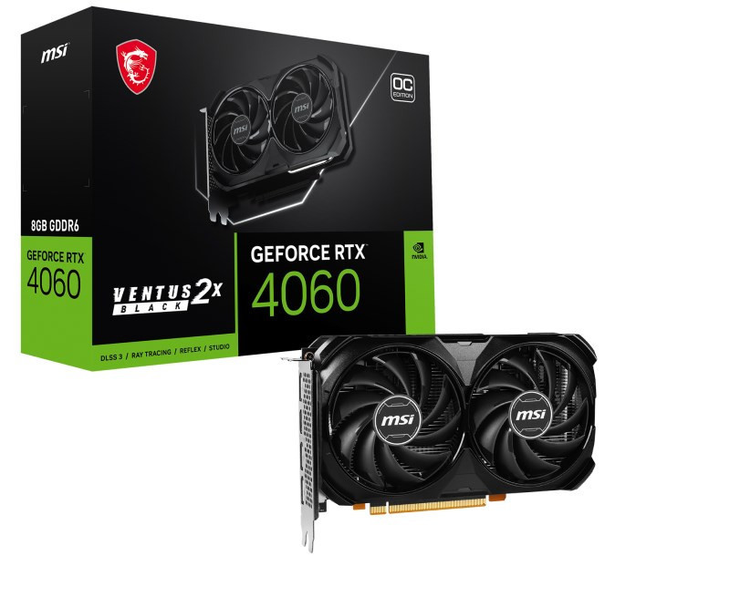 MSI VGA NVIDIA GeForce RTX 4060 VENTUS 2X BLACK 8G OC, RTX 4060, 8GB GDDR6X