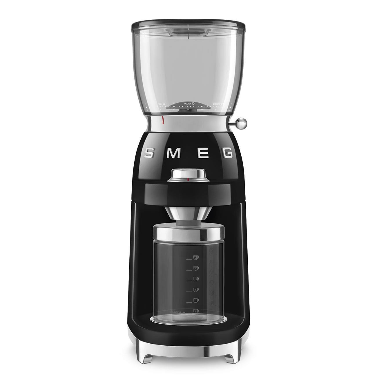 Smeg CGF11BLEU mlynček na kávu, 150 W, nastaviteľná hrubosť, nerezový mlynček, nádoba z tritánu, čierny