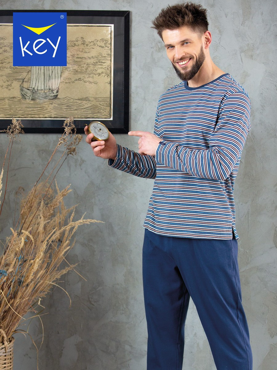 Pánske pyžamo Key MNS 384 B22 M-2XL džíny s pruhy M