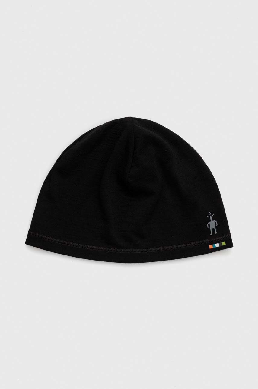 Čiapka Smartwool Merino čierna farba, z tenkej pleteniny, vlnená
