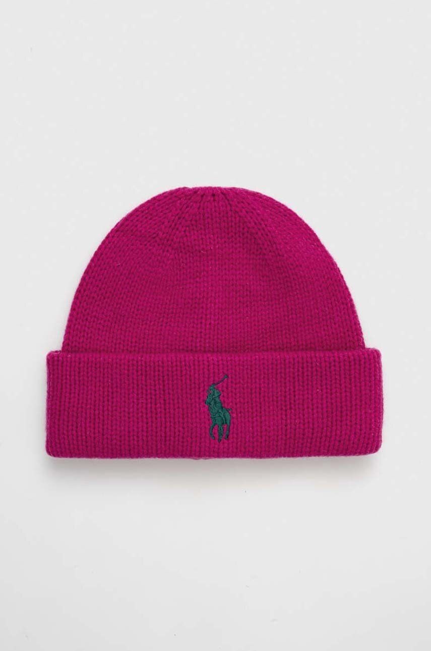 Vlnená čiapka Polo Ralph Lauren ružová farba, z hrubej pleteniny, vlnená