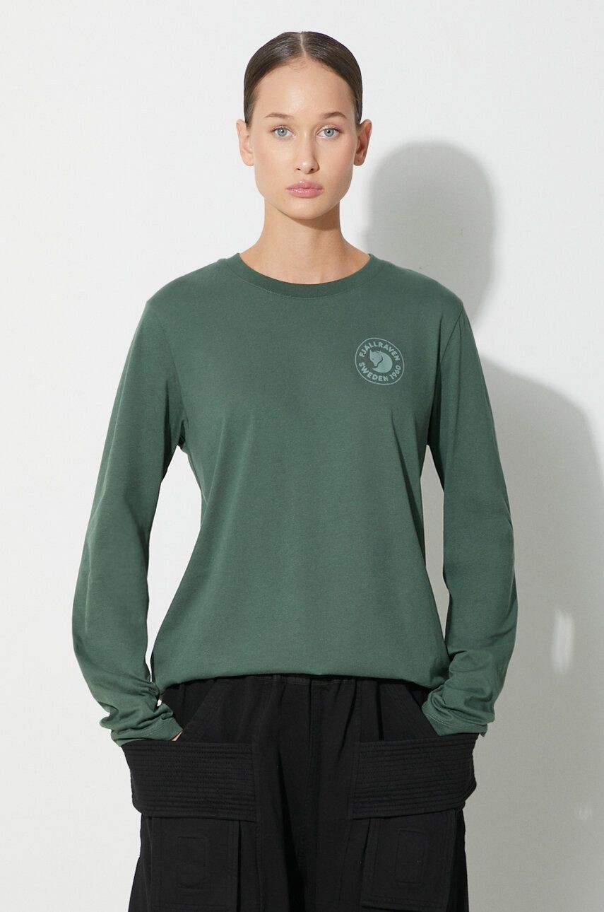 Bavlnené tričko s dlhým rukávom Fjallraven 1960 Logo zelená farba