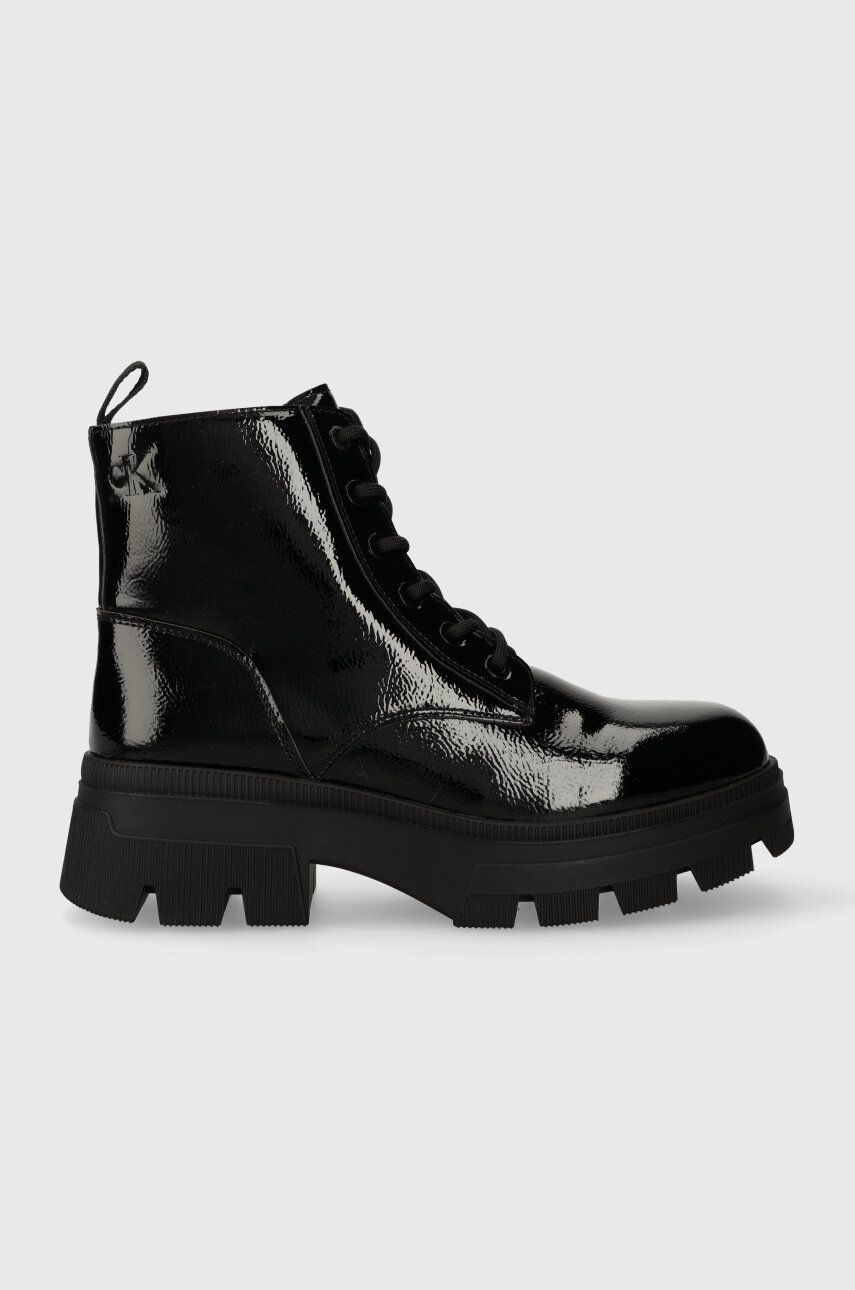 Workery Calvin Klein Jeans CHUNKY COMBAT LACEUP BOOT WN dámske, čierna farba, na plochom podpätku, YW0YW01265