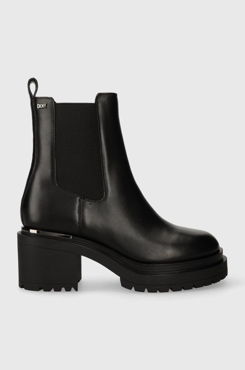 Kožené topánky chelsea Dkny Patria dámske, čierna farba, na podpätku, K3340304